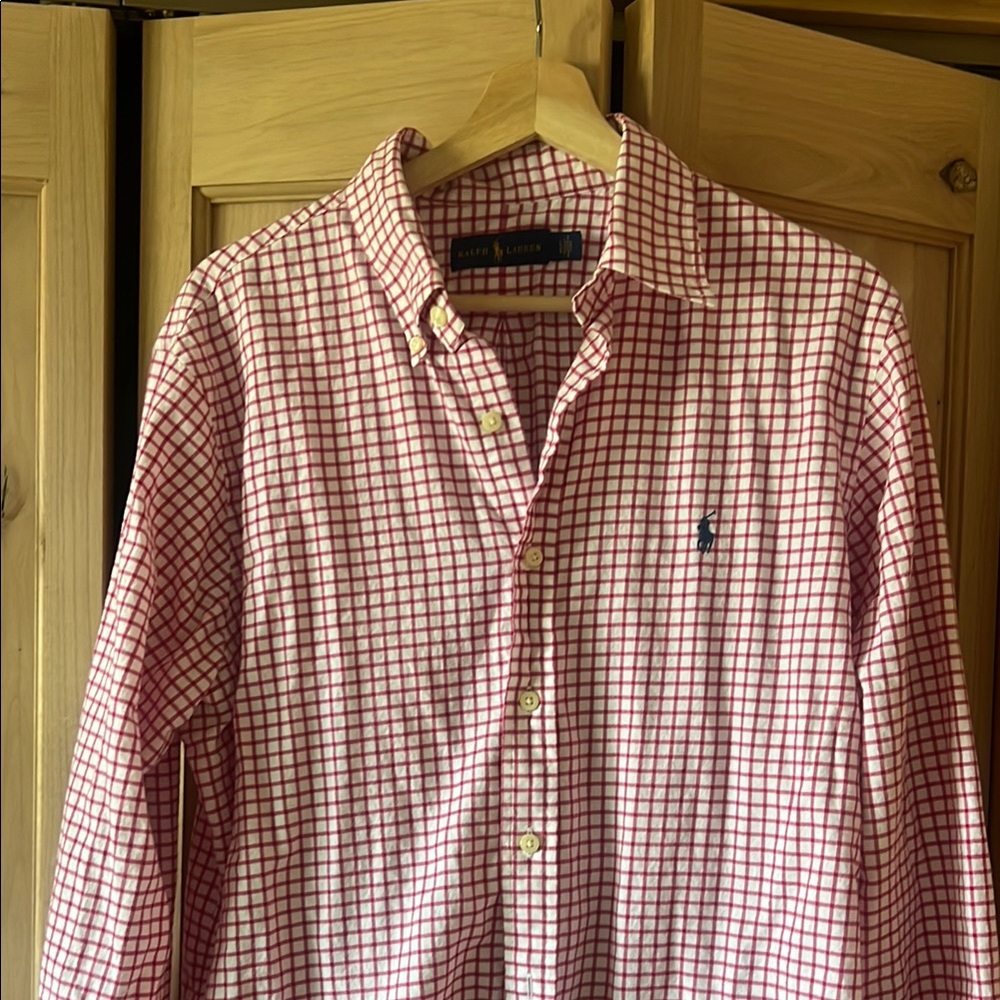 Ralph Lauren Red and White Casual Button Down Shirt SZ Large - Picture 3 of 7